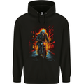 Fire Skull Rider Cafe Racer Motorcycle Biker Mens 80% Cotton Hoodie Black