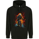 Fire Skull Rider Cafe Racer Motorcycle Biker Mens 80% Cotton Hoodie Black