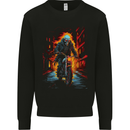 Fire Skull Rider Cafe Racer Motorcycle Biker Mens Sweatshirt Jumper Black