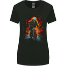 Fire Skull Rider Cafe Racer Motorcycle Biker Womens Wider Cut T-Shirt Black