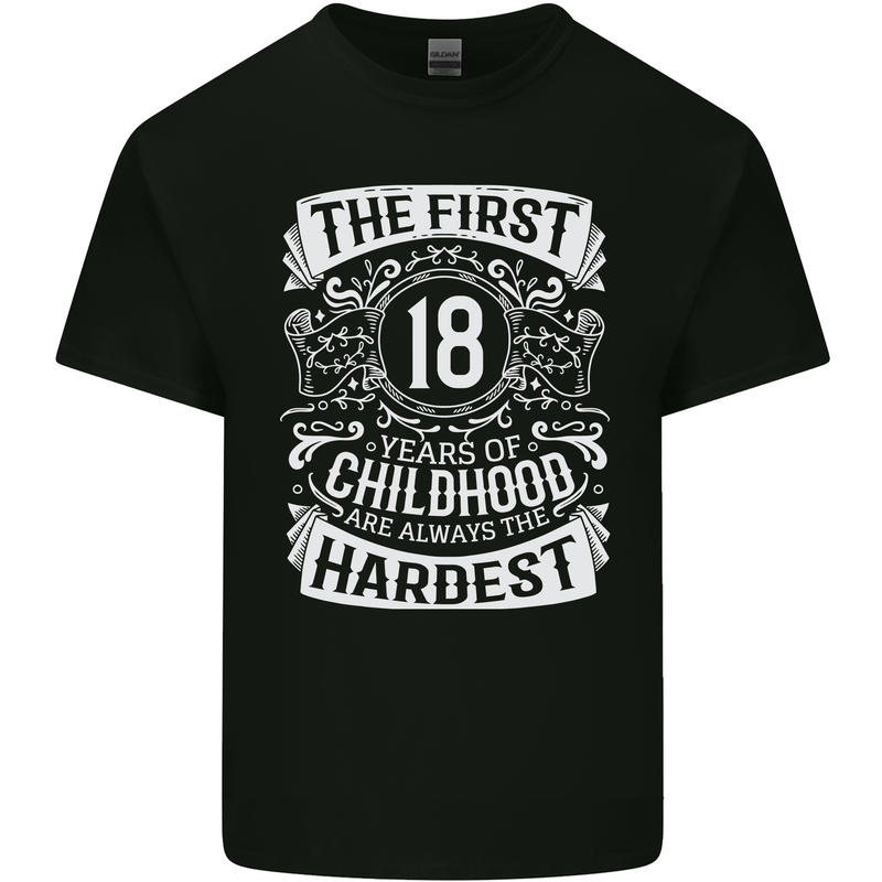 First 18 Years of Childhood Funny 18th Birthday Mens Cotton T-Shirt Tee Top Black