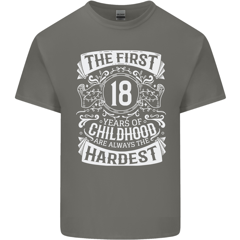 First 18 Years of Childhood Funny 18th Birthday Mens Cotton T-Shirt Tee Top Charcoal