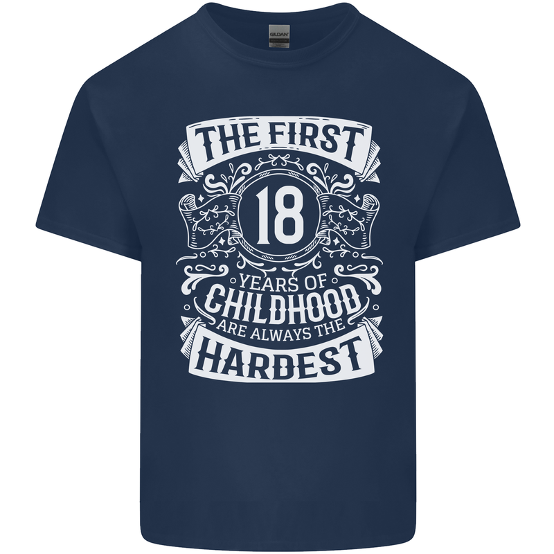First 18 Years of Childhood Funny 18th Birthday Mens Cotton T-Shirt Tee Top Navy Blue