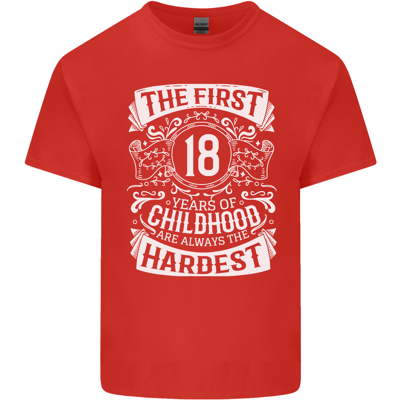 First 18 Years of Childhood Funny 18th Birthday Mens Cotton T-Shirt Tee Top Red