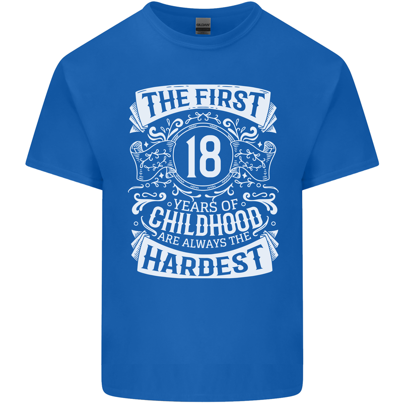 First 18 Years of Childhood Funny 18th Birthday Mens Cotton T-Shirt Tee Top Royal Blue