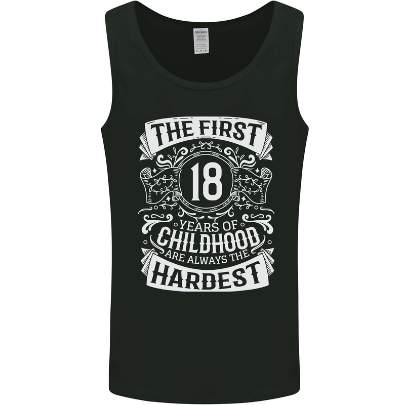 First 18 Years of Childhood Funny 18th Birthday Mens Vest Tank Top Black