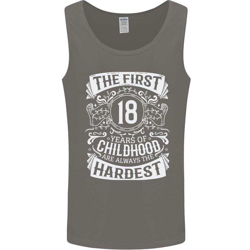 First 18 Years of Childhood Funny 18th Birthday Mens Vest Tank Top Charcoal