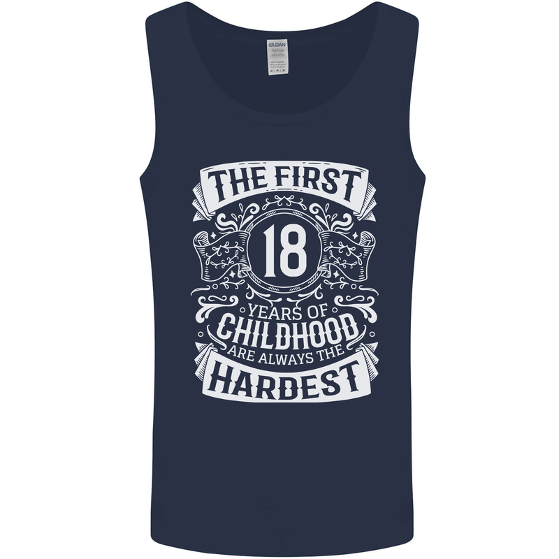 First 18 Years of Childhood Funny 18th Birthday Mens Vest Tank Top Navy Blue