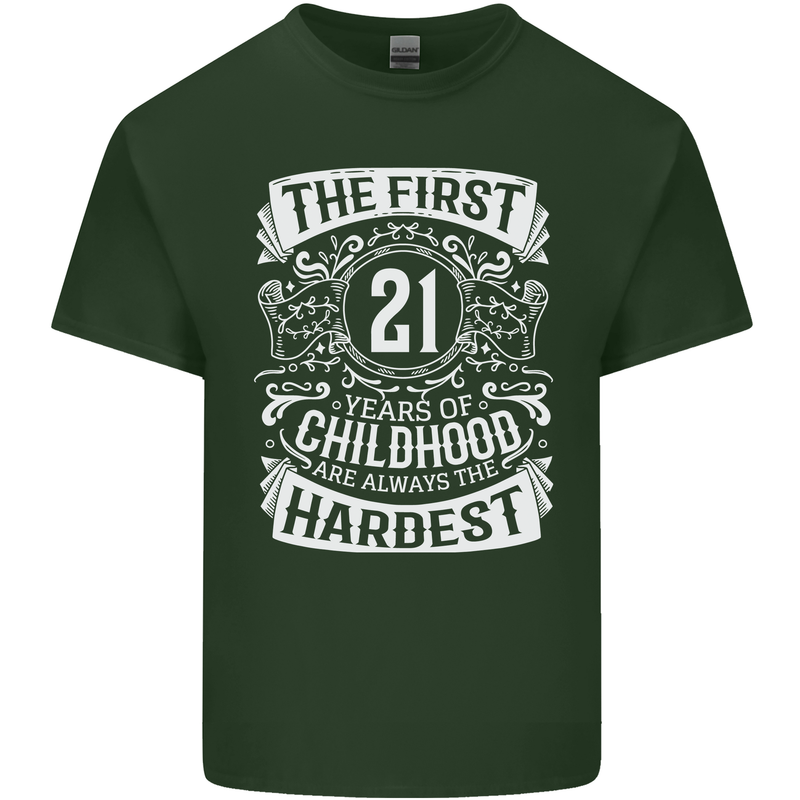First 21 Years of Childhood Funny 21st Birthday Mens Cotton T-Shirt Tee Top Forest Green
