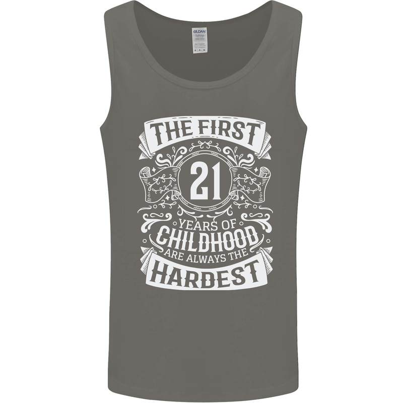 First 21 Years of Childhood Funny 21st Birthday Mens Vest Tank Top Charcoal