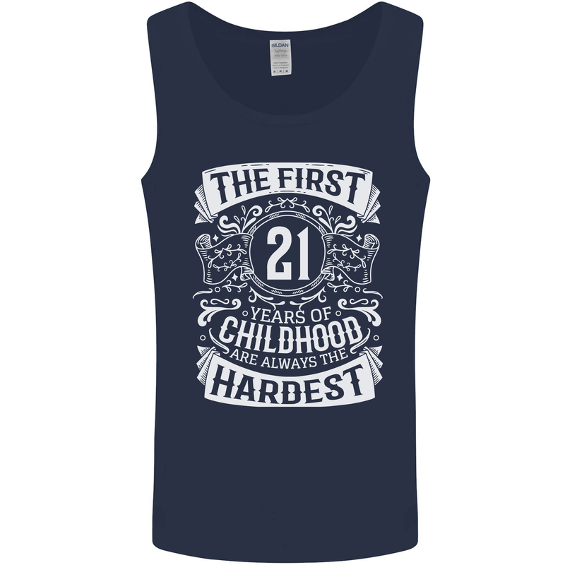 First 21 Years of Childhood Funny 21st Birthday Mens Vest Tank Top Navy Blue