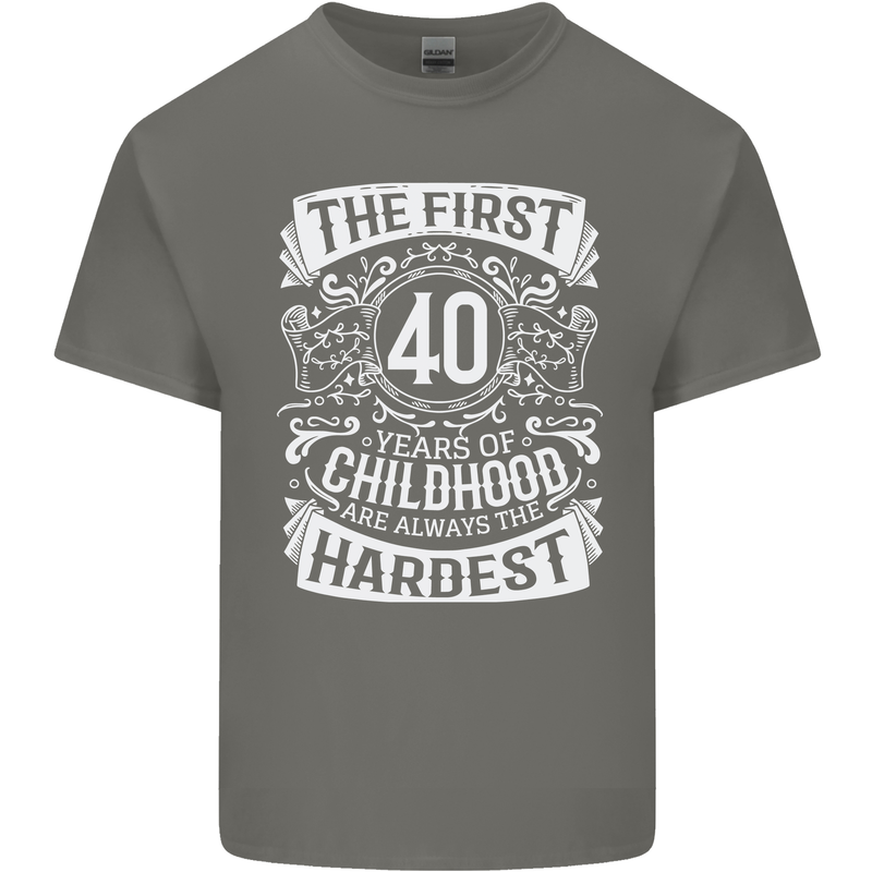 First 40 Years of Childhood Funny 40th Birthday Mens Cotton T-Shirt Tee Top Charcoal
