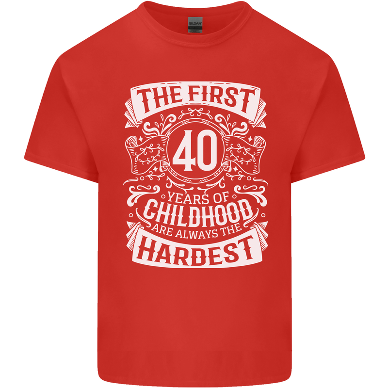 First 40 Years of Childhood Funny 40th Birthday Mens Cotton T-Shirt Tee Top Red