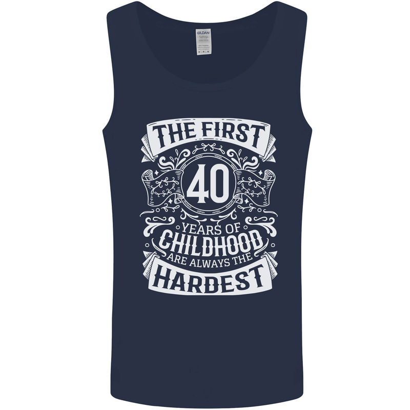 First 40 Years of Childhood Funny 40th Birthday Mens Vest Tank Top Navy Blue