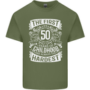 First 50 Years of Childhood Funny 50th Birthday Mens Cotton T-Shirt Tee Top Military Green