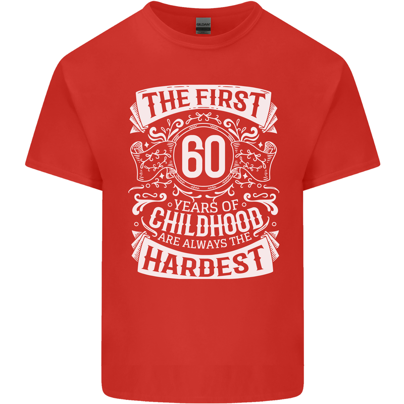 First 60 Years of Childhood Funny 60th Birthday Mens Cotton T-Shirt Tee Top Red