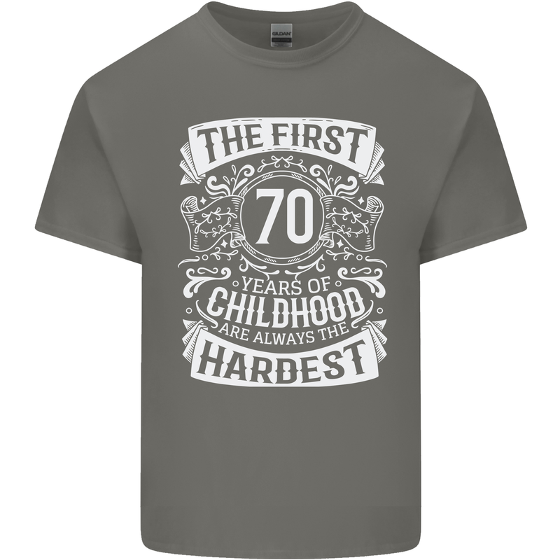 First 70 Years of Childhood Funny 70th Birthday Mens Cotton T-Shirt Tee Top Charcoal