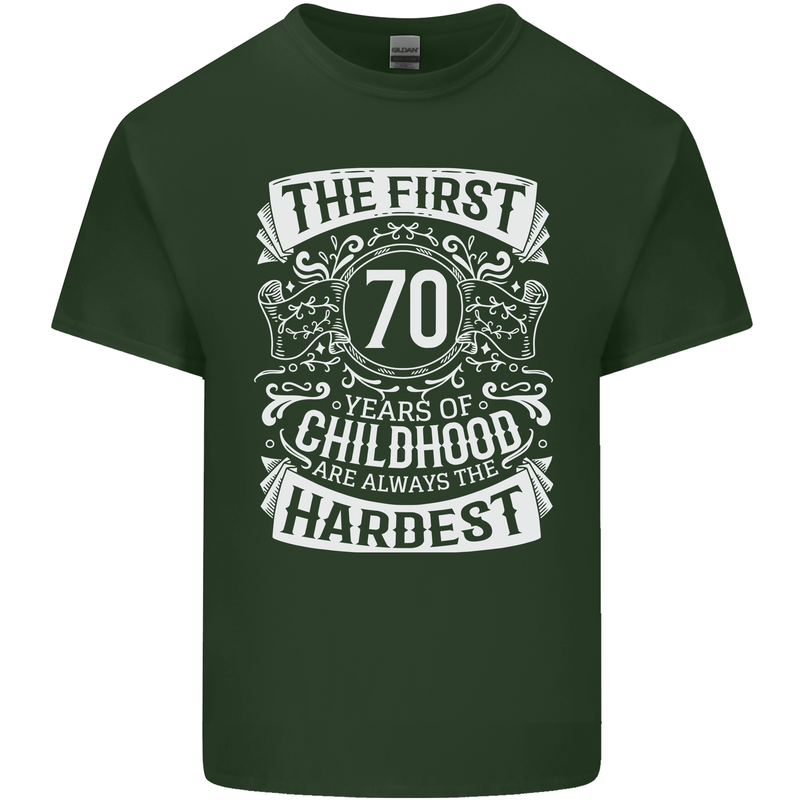 First 70 Years of Childhood Funny 70th Birthday Mens Cotton T-Shirt Tee Top Forest Green