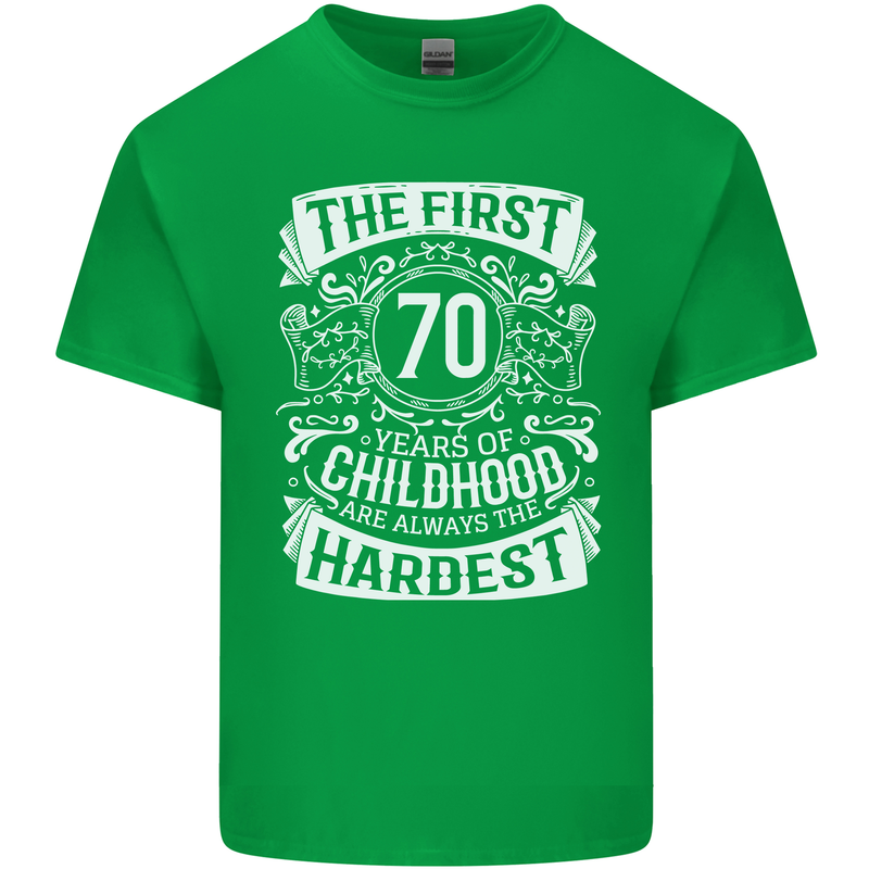 First 70 Years of Childhood Funny 70th Birthday Mens Cotton T-Shirt Tee Top Irish Green