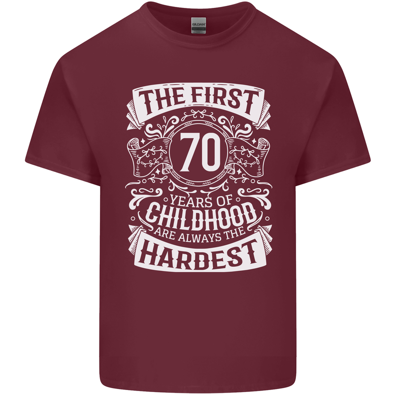 First 70 Years of Childhood Funny 70th Birthday Mens Cotton T-Shirt Tee Top Maroon