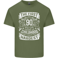 First 90 Years of Childhood Funny 90th Birthday Mens Cotton T-Shirt Tee Top Military Green