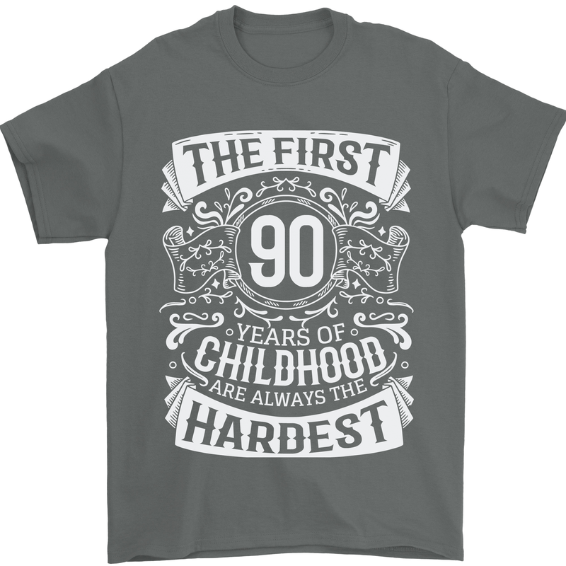 First 90 Years of Childhood Funny 90th Birthday Mens T-Shirt 100% Cotton Charcoal