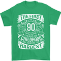First 90 Years of Childhood Funny 90th Birthday Mens T-Shirt 100% Cotton Irish Green