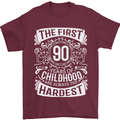 First 90 Years of Childhood Funny 90th Birthday Mens T-Shirt 100% Cotton Maroon