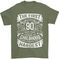 First 90 Years of Childhood Funny 90th Birthday Mens T-Shirt 100% Cotton Military Green