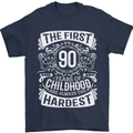 First 90 Years of Childhood Funny 90th Birthday Mens T-Shirt 100% Cotton Navy Blue