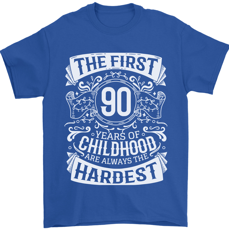 First 90 Years of Childhood Funny 90th Birthday Mens T-Shirt 100% Cotton Royal Blue