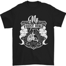 a black t - shirt with the words my first bike on it