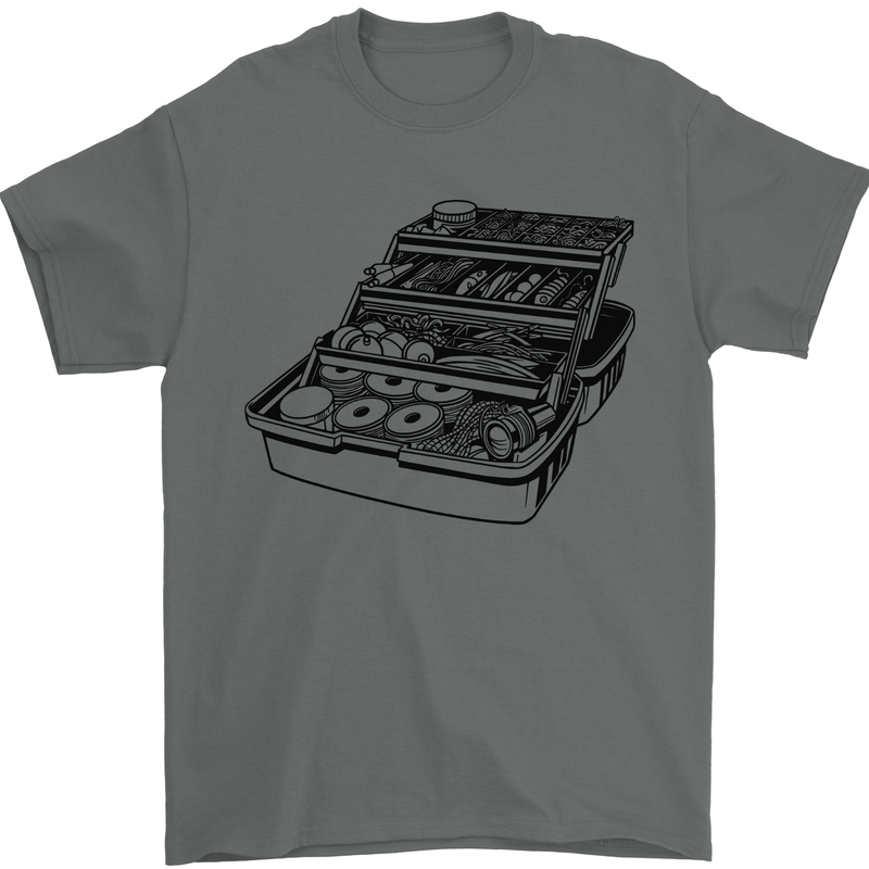 Fisherman Tackle Box Fishing Mens T-Shirt 100% Cotton Charcoal