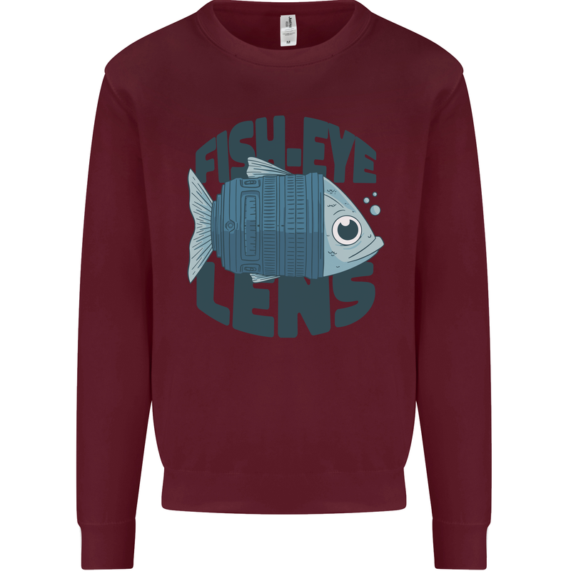 Fisheye Lens Funny Photography Photographer Kids Sweatshirt Jumper Maroon