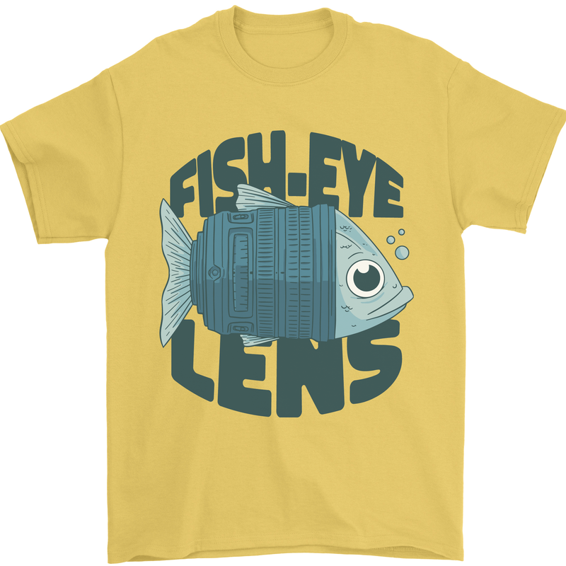 Fisheye Lens Funny Photography Photographer Mens T-Shirt 100% Cotton Yellow