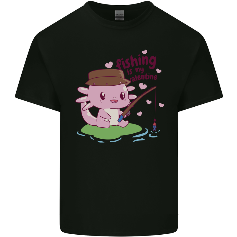 Fishing Axolotl Anti Valentines Day Fisherman Kids T-Shirt Childrens Black