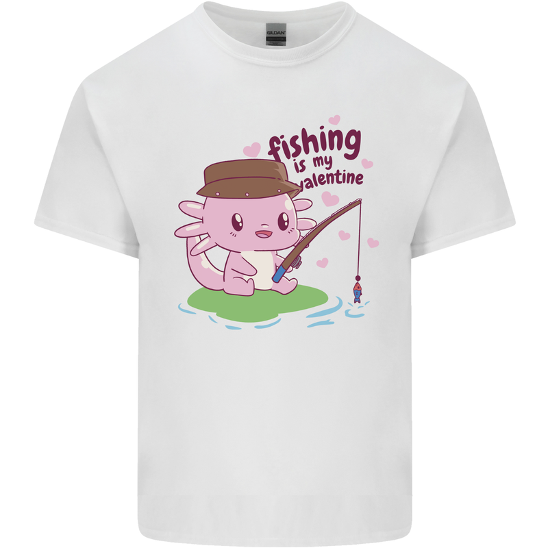 Fishing Axolotl Anti Valentines Day Fisherman Kids T-Shirt Childrens White