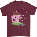 Fishing Axolotl Anti Valentines Day Fisherman Mens T-Shirt 100% Cotton Maroon