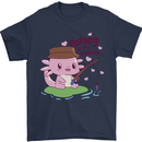 Fishing Axolotl Anti Valentines Day Fisherman Mens T-Shirt 100% Cotton Navy Blue