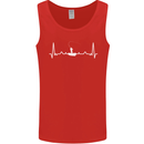 Fishing Boat Pulse ECG Fisherman Heart Beat Mens Vest Tank Top Red