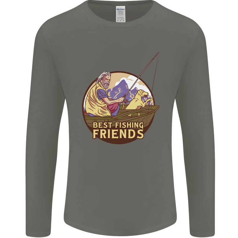 Fishing Dog Fisherman's Best Friend Mens Long Sleeve T-Shirt Charcoal