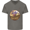 Fishing Dog Fisherman's Best Friend Mens V-Neck Cotton T-Shirt Charcoal