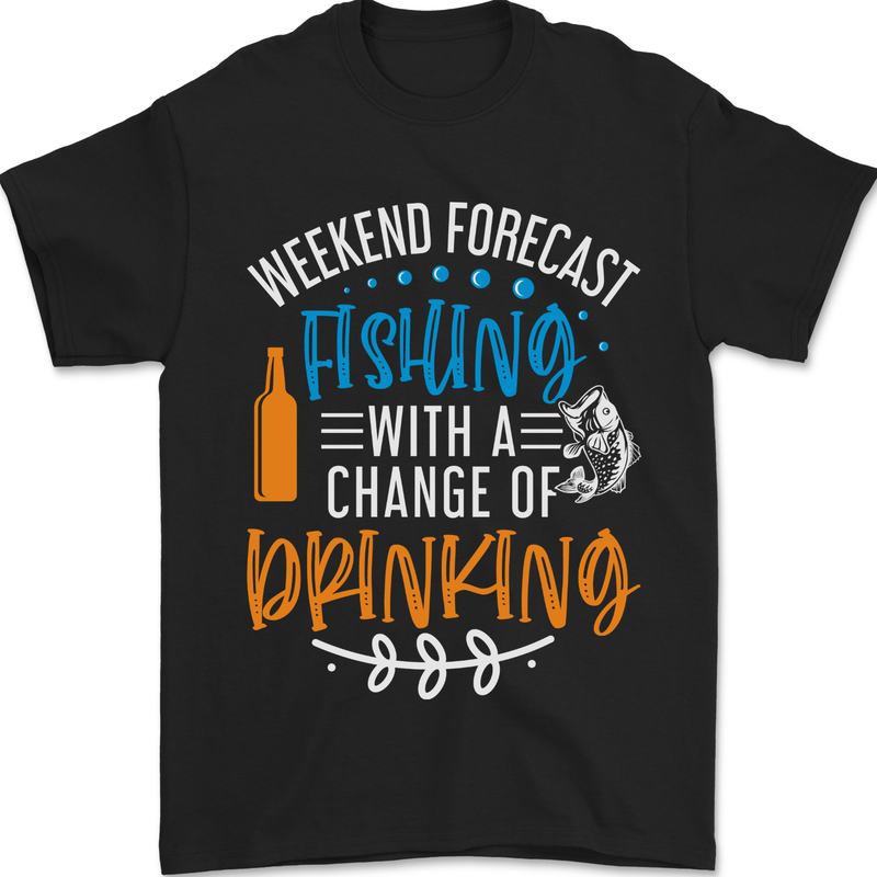 Fishing Forecast Funny Beer Fisherman 2 Mens T-Shirt 100% Cotton Black