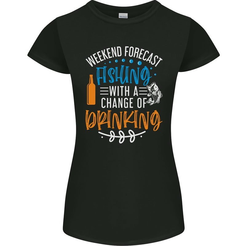 Fishing Forecast Funny Beer Fisherman 2 Womens Petite Cut T-Shirt Black
