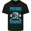 Fishing Forecast Funny Beer Fisherman Mens V-Neck Cotton T-Shirt Black