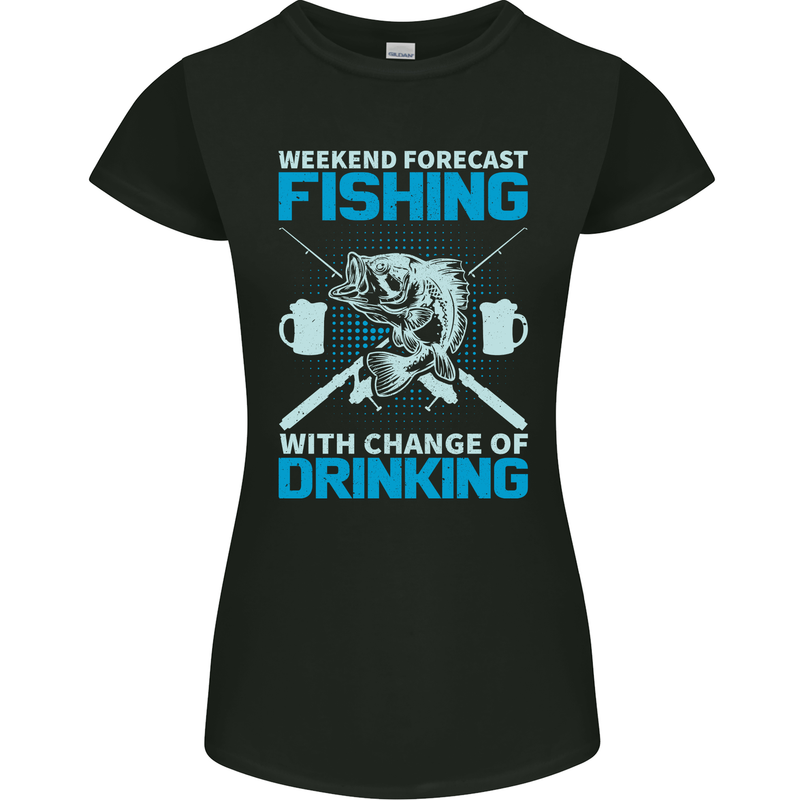 Fishing Forecast Funny Beer Fisherman Womens Petite Cut T-Shirt Black