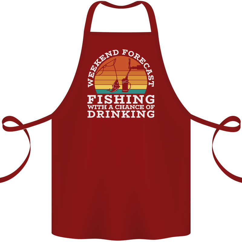 Fishing Forecast Funny Fisherman Beer Alcohol Cotton Apron 100% Organic Maroon
