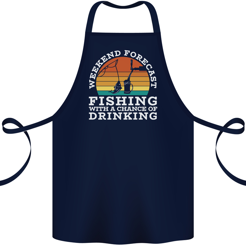 Fishing Forecast Funny Fisherman Beer Alcohol Cotton Apron 100% Organic Navy Blue