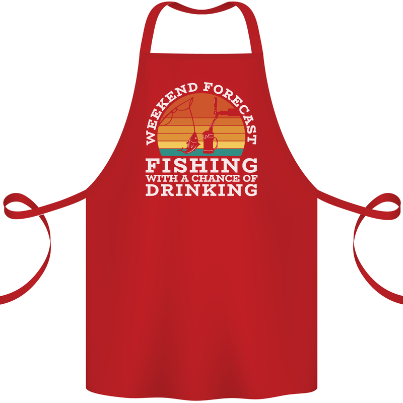 Fishing Forecast Funny Fisherman Beer Alcohol Cotton Apron 100% Organic Red