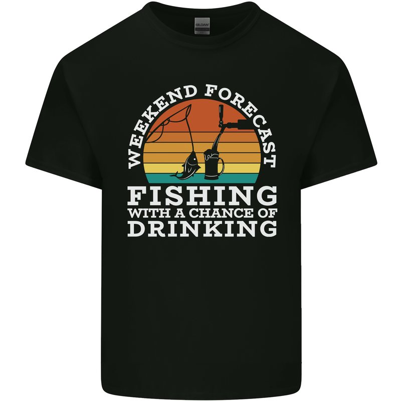 Fishing Forecast Funny Fisherman Beer Alcohol Mens Cotton T-Shirt Tee Top Black